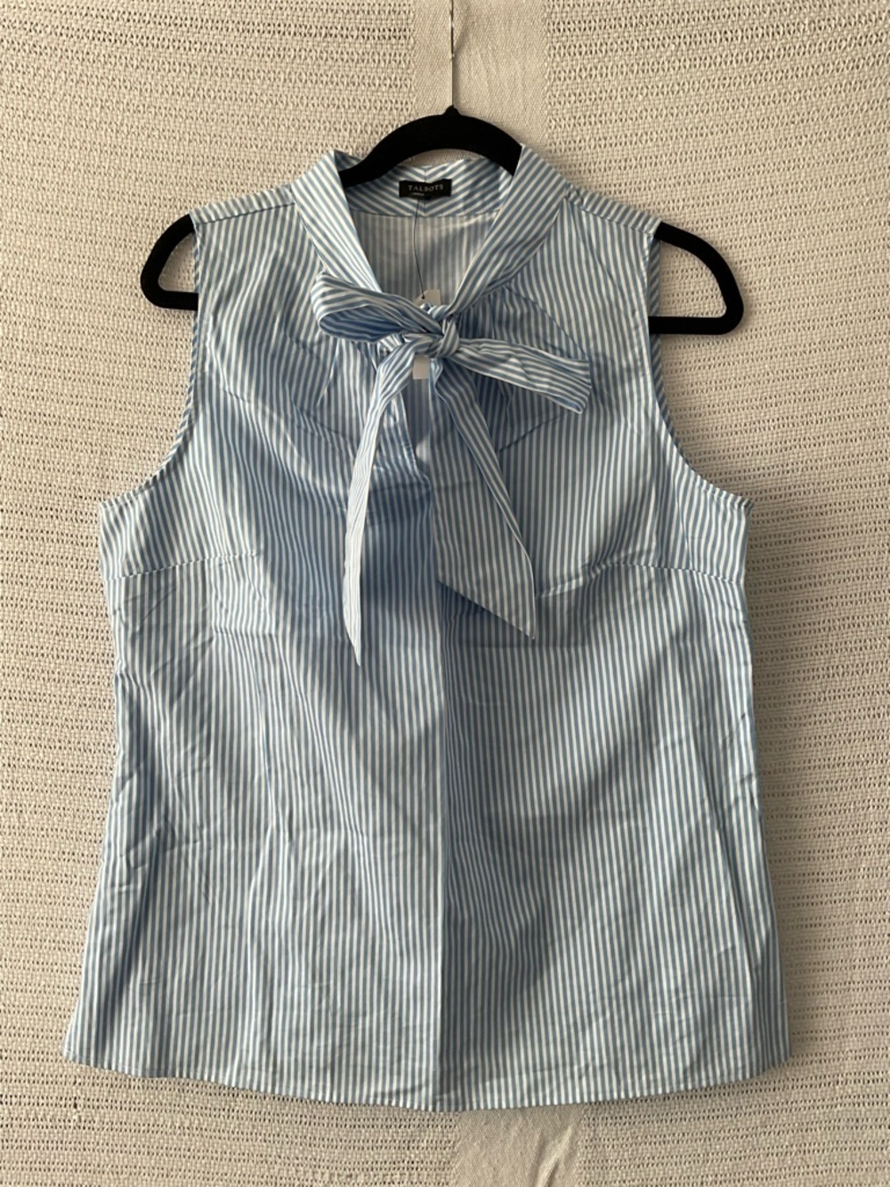 Talbots Light Blue & White Striped Tie-Neck Sleeveless Top